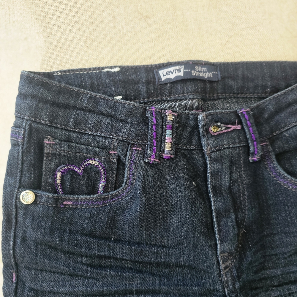 Children's Levi's  Straight Leg Jeans - Dark Blue with Purple Stitching
